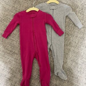 Lot of 2 - Primary 100% Organic Cotton Footie Pajamas - Size 3-6 Months